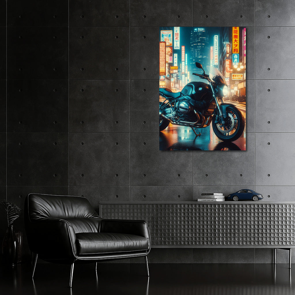 Night ride: BMW motorcycle on the city streets