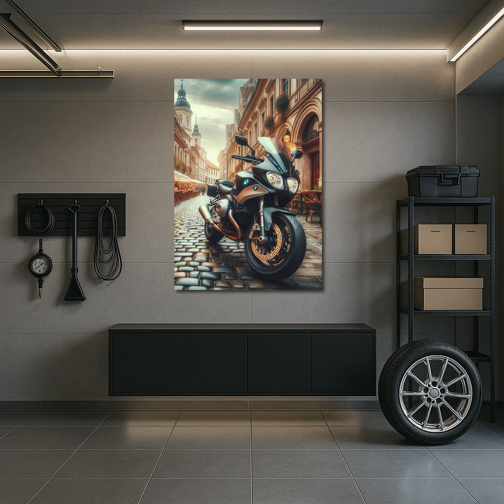 BMW Motorcycle on the Streets of Historical Europe