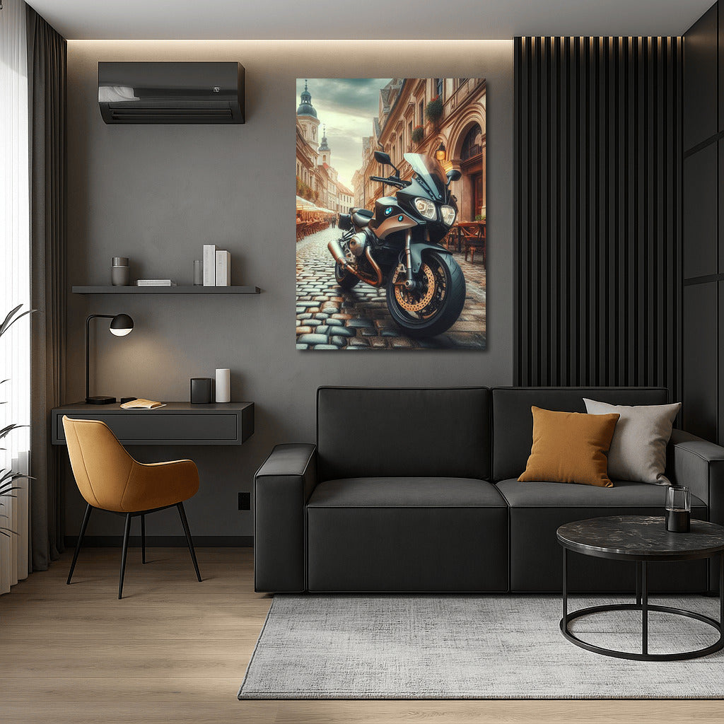 BMW Motorcycle on the Streets of Historical Europe