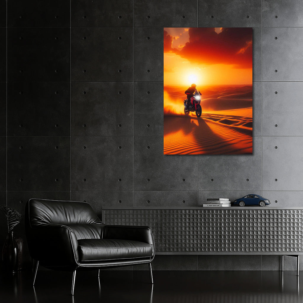 Sunset Freedom: Honda on the Desert Waves