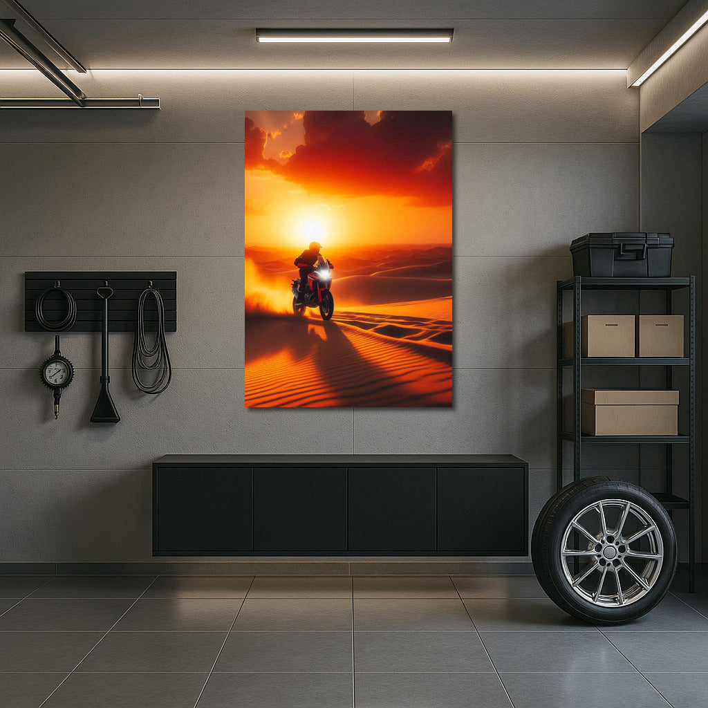 Sunset Freedom: Honda on the Desert Waves