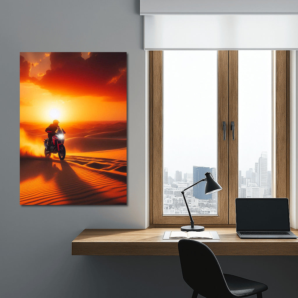 Sunset Freedom: Honda on the Desert Waves