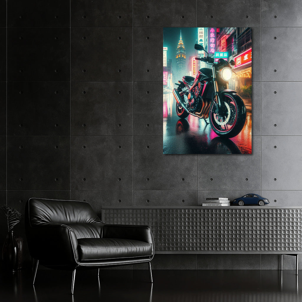Neon Night: Honda Motorcycle in the City