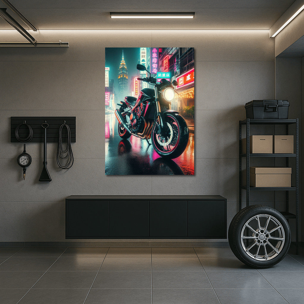 Neon Night: Honda Motorcycle in the City