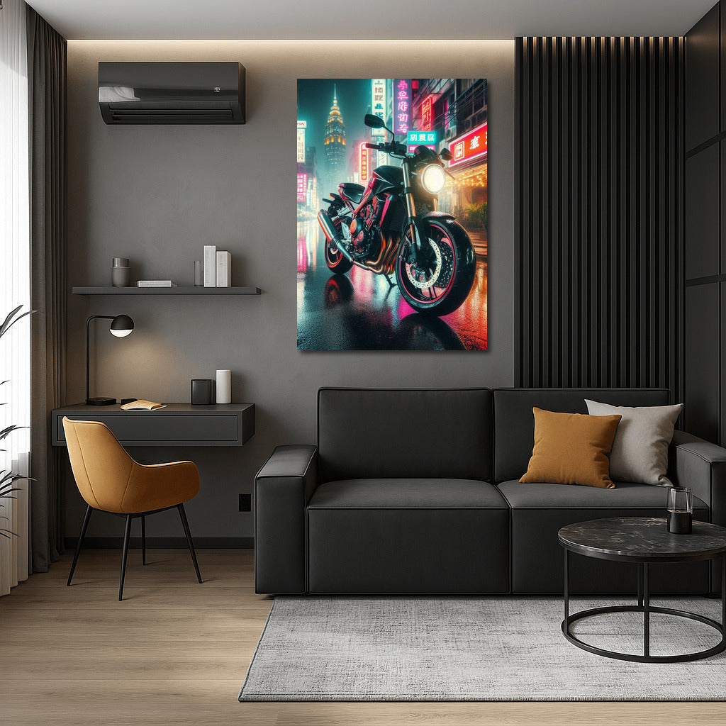 Neon Night: Honda Motorcycle in the City