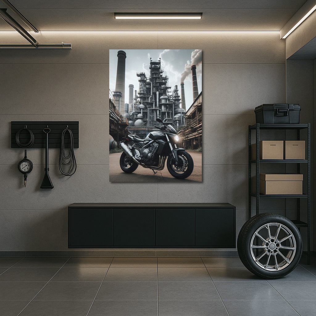 City Pulse: Honda Motorcycle in Industrial Zone