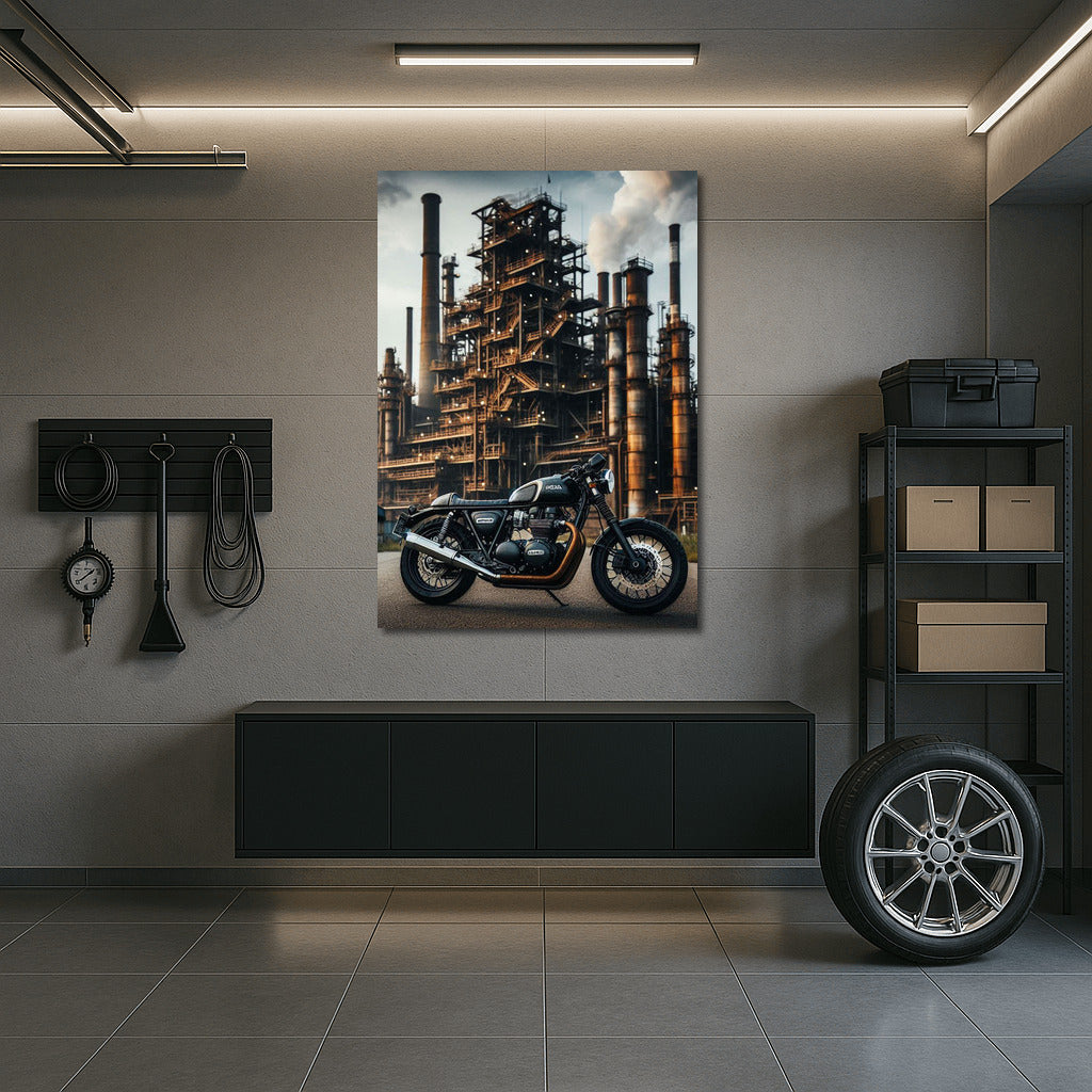 Urban's Thunder: Honda Motorcycle in Industrial Zone