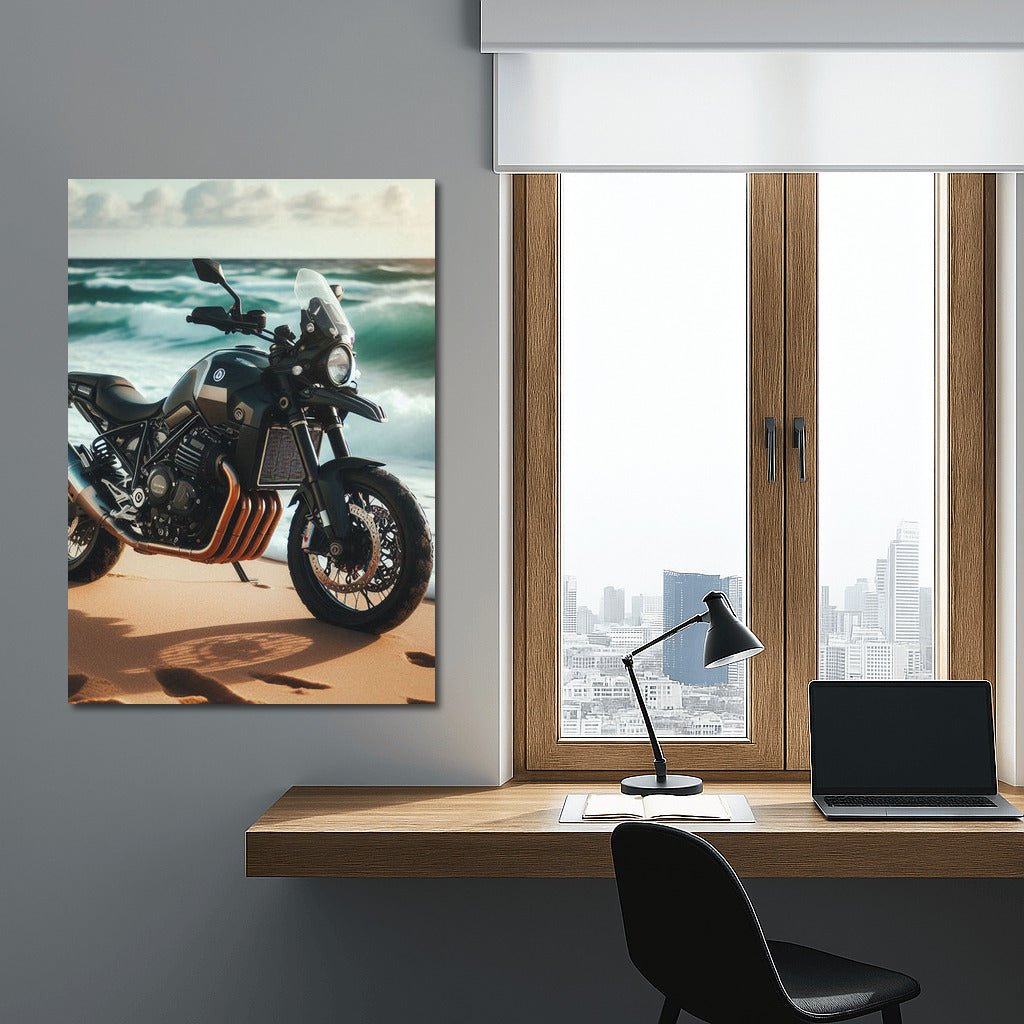 Husqvarna on the Sandy Beach: Speed and Ocean Waves