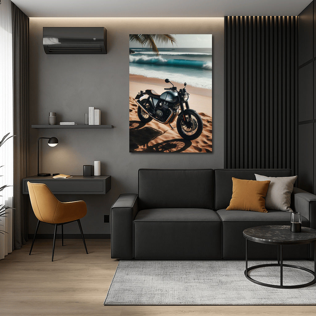 Freedom on the Beach: Husqvarna Motorcycle at Sunset