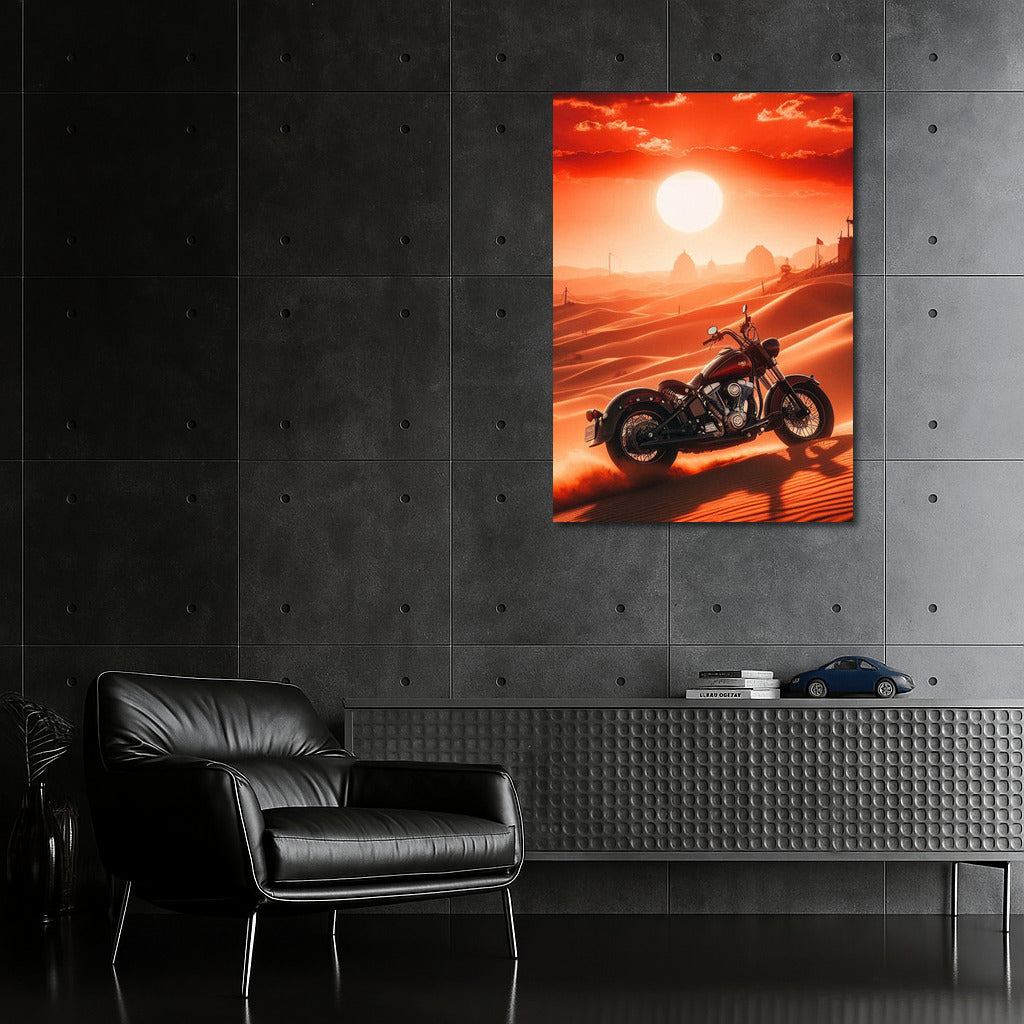 Sunset Freedom: Indian Motorcycle in the Desert