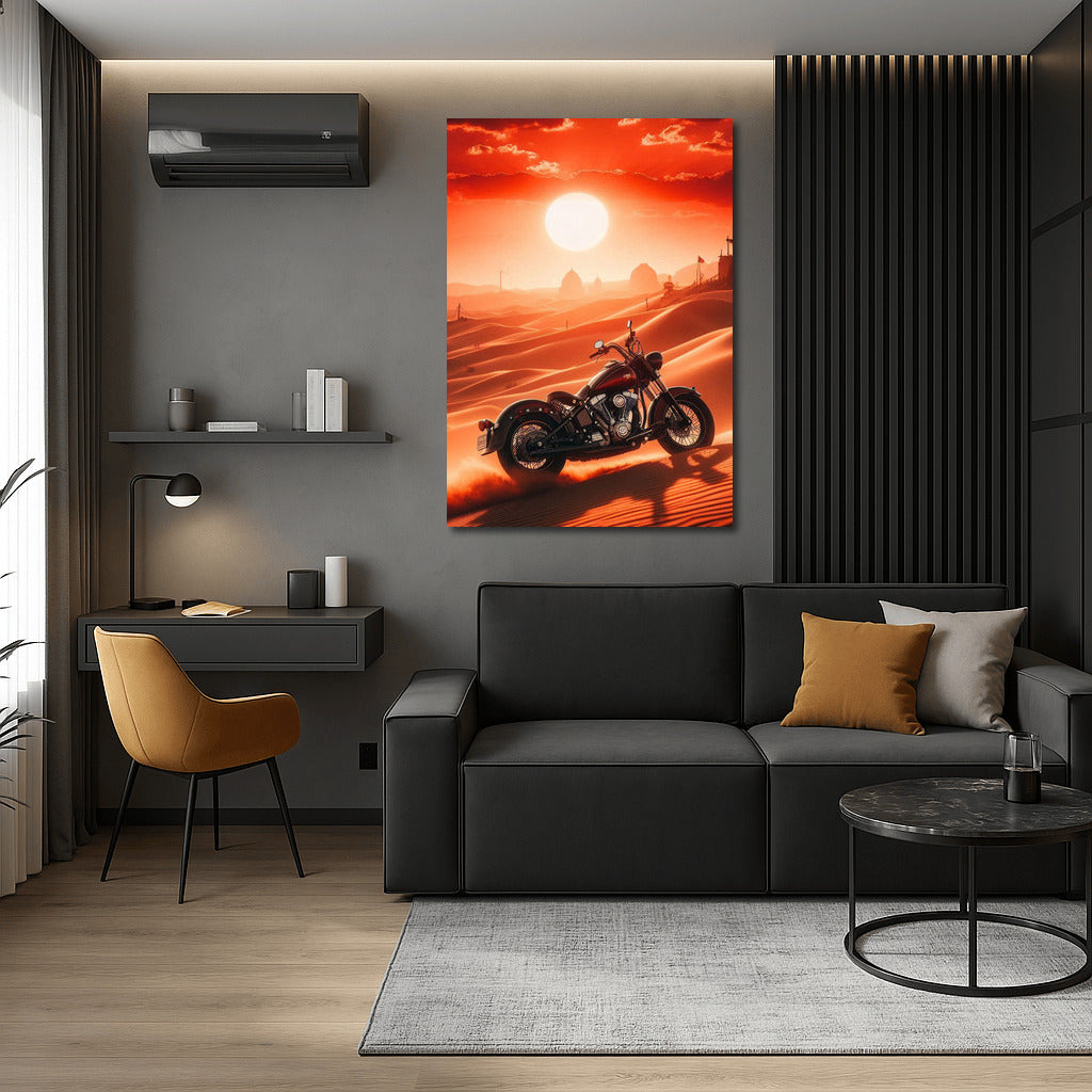 Sunset Freedom: Indian Motorcycle in the Desert