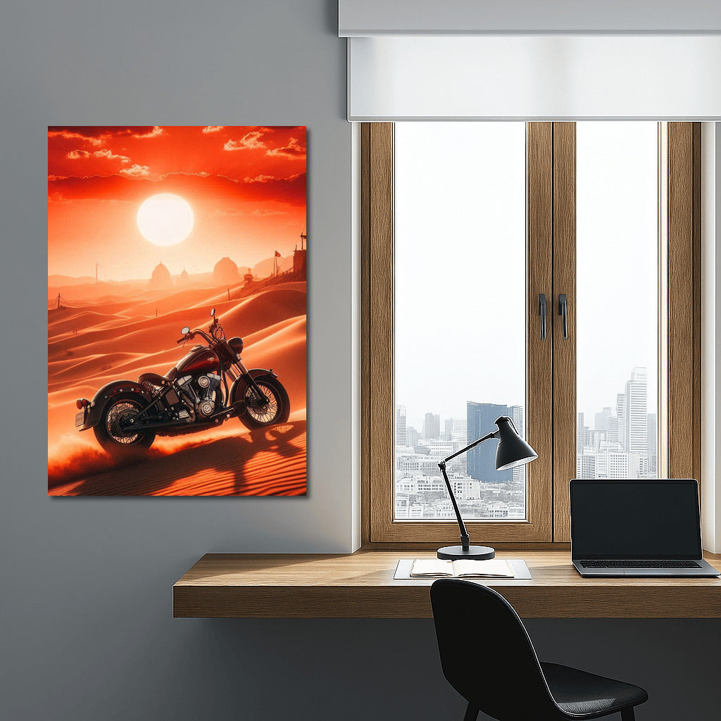 Sunset Freedom: Indian Motorcycle in the Desert