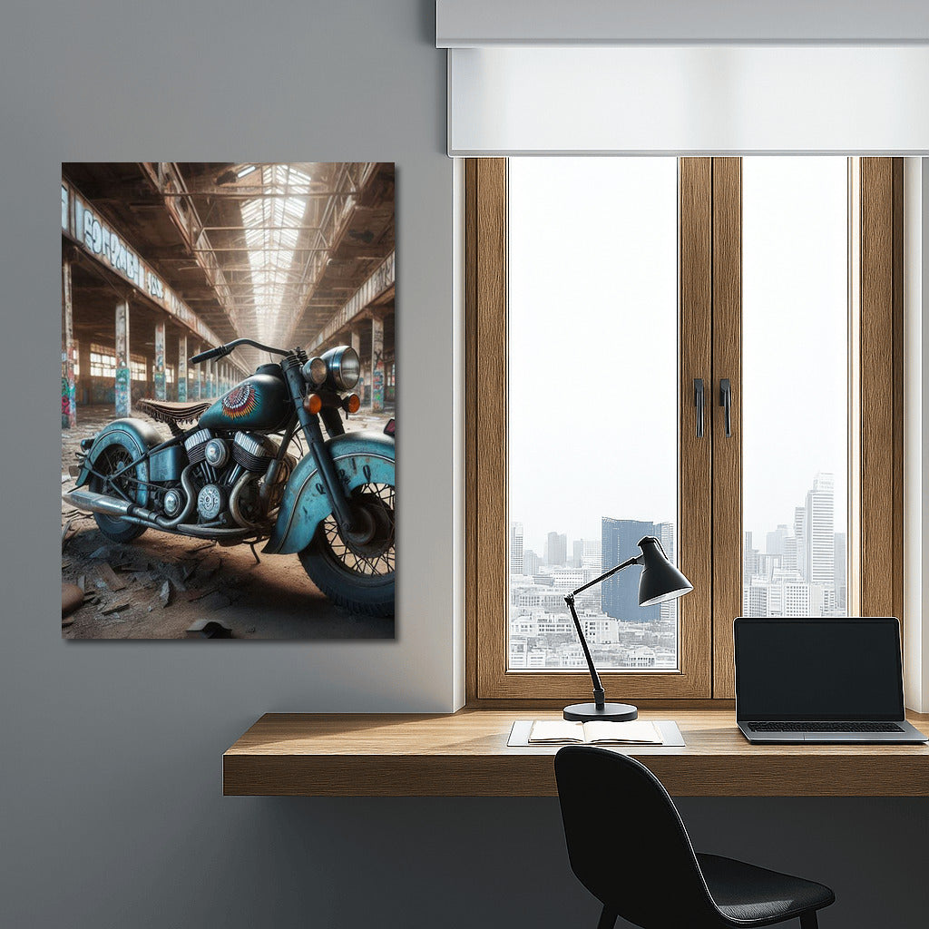 Freedom on an Indian: Motorcycle in an Abandoned Warehouse