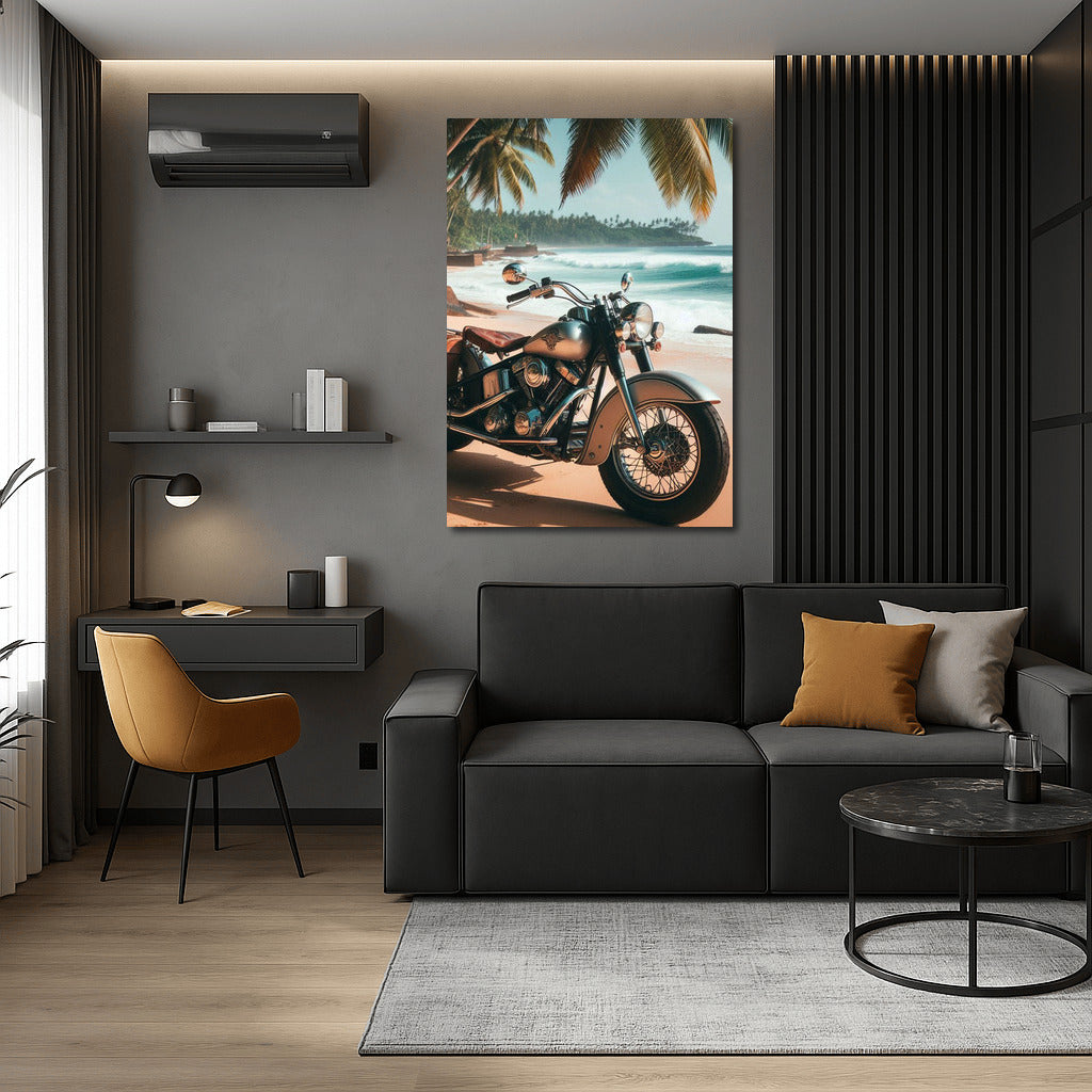 Freedom on an Indian: Motorbike Under the Palms of a Tropical Beach