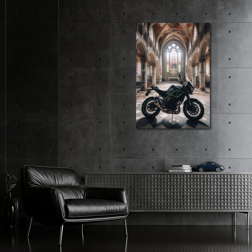 Kawasaki in the Shadow of the Forgotten Church: Motorcycle in the Abandoned Temple