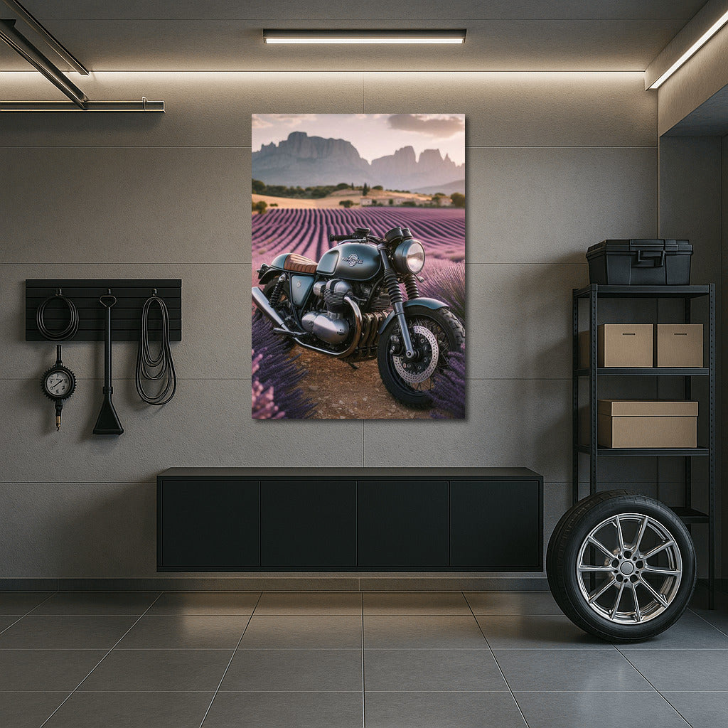 Moto Guzzi in Lavender Fields: Fusion of Power and Nature