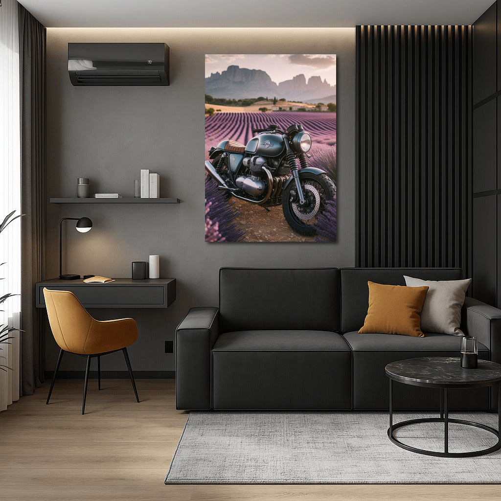 Moto Guzzi in Lavender Fields: Fusion of Power and Nature