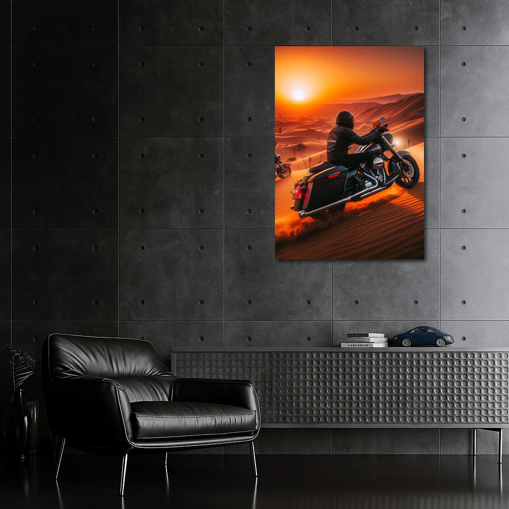 Sunset Freedom: Harley Davidson in the Desert