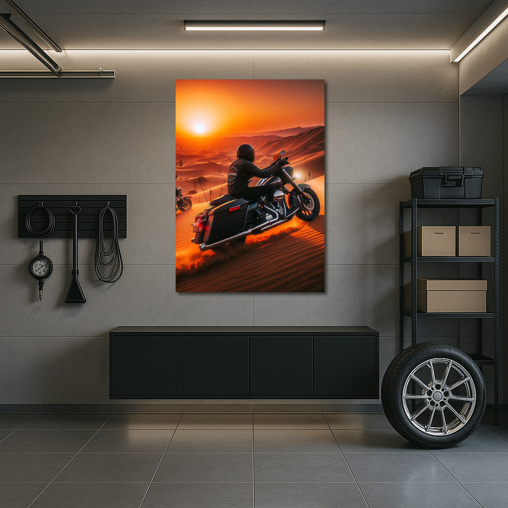 Sunset Freedom: Harley Davidson in the Desert