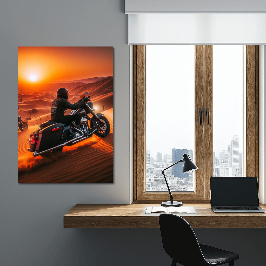 Sunset Freedom: Harley Davidson in the Desert