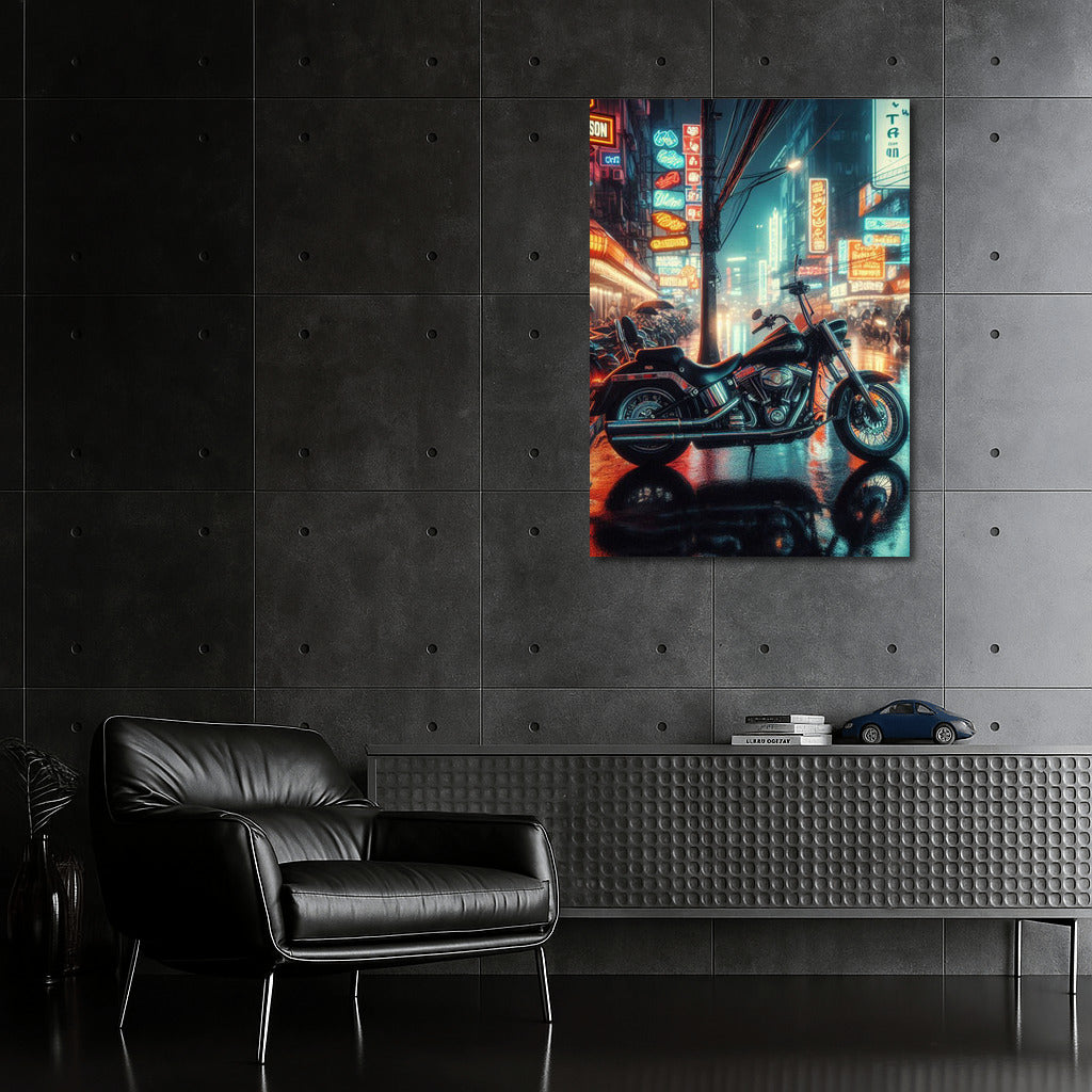 Neon Night: Harley Davidson in the Heart of the City