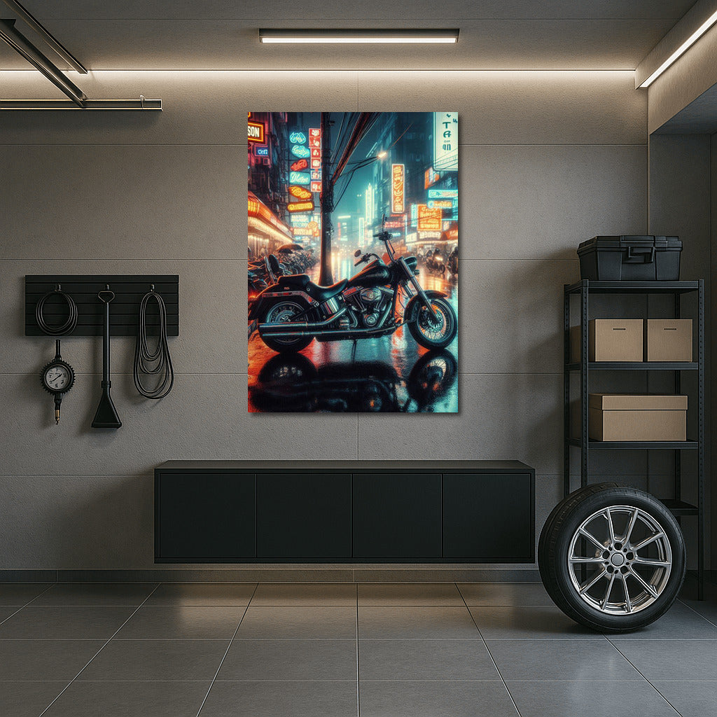 Neon Night: Harley Davidson in the Heart of the City