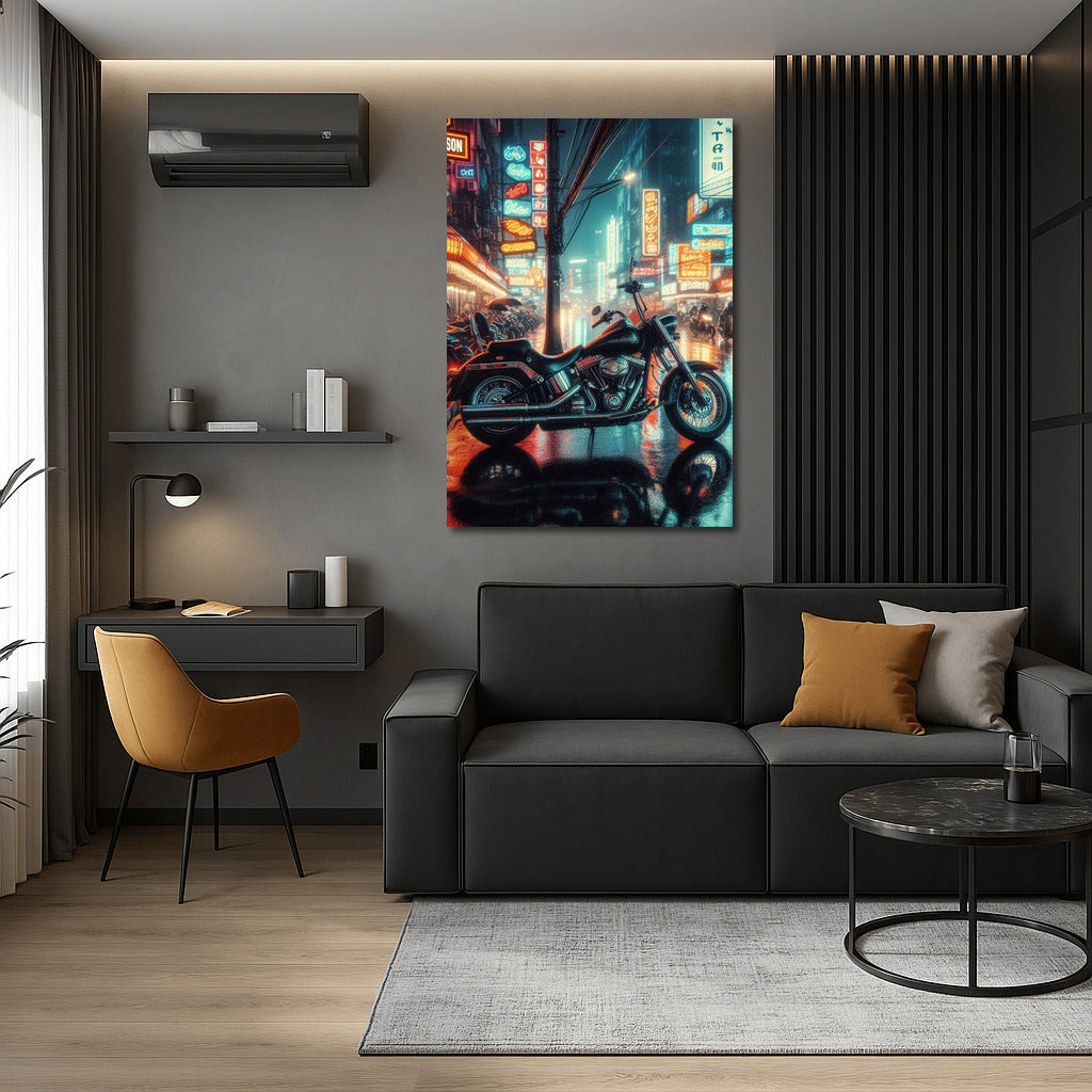 Neon Night: Harley Davidson in the Heart of the City