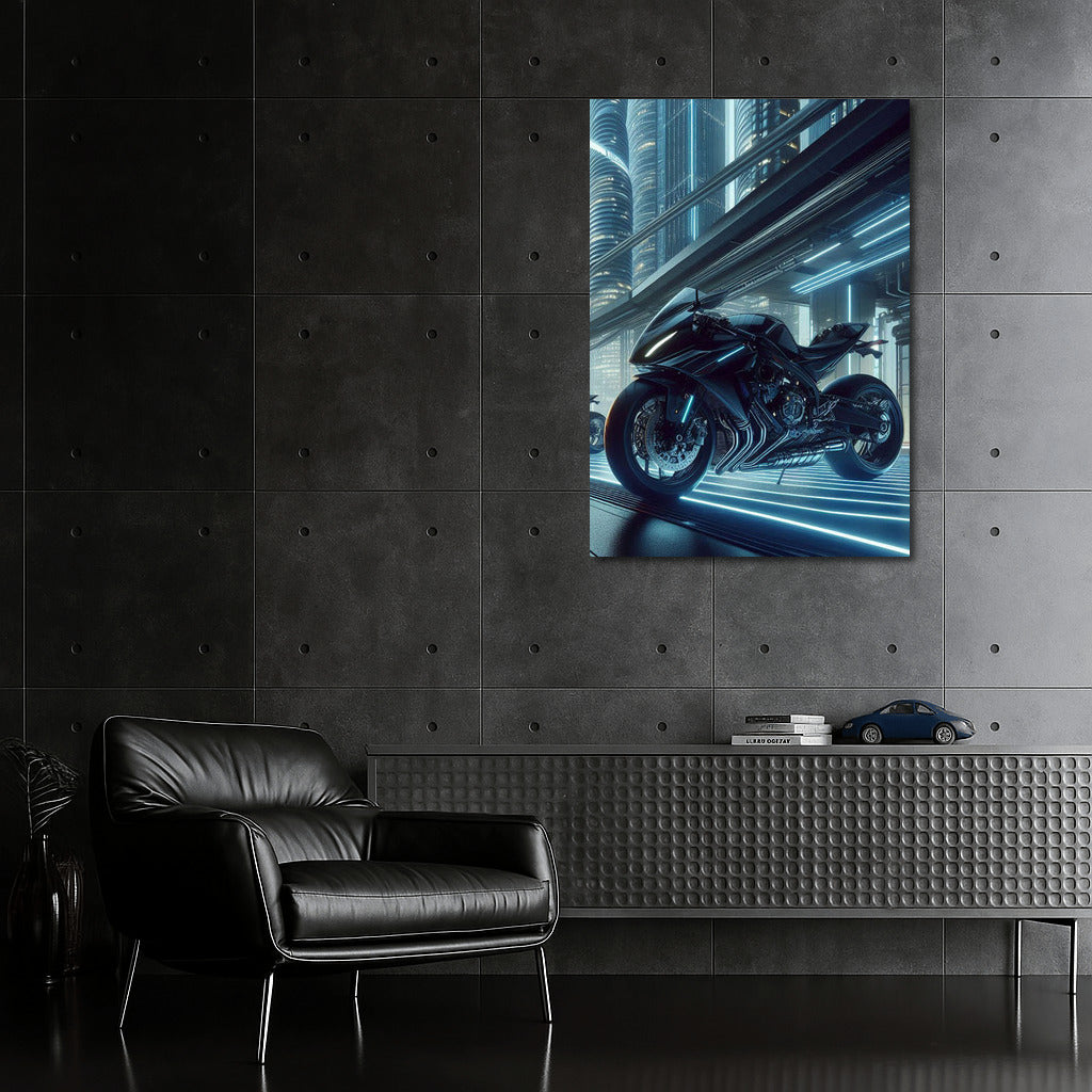 Yamaha in the Future's Glow: Motorcycle in the Futuristic City