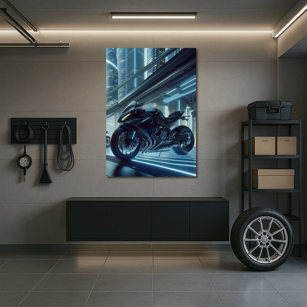 Yamaha in the Future's Glow: Motorcycle in the Futuristic City