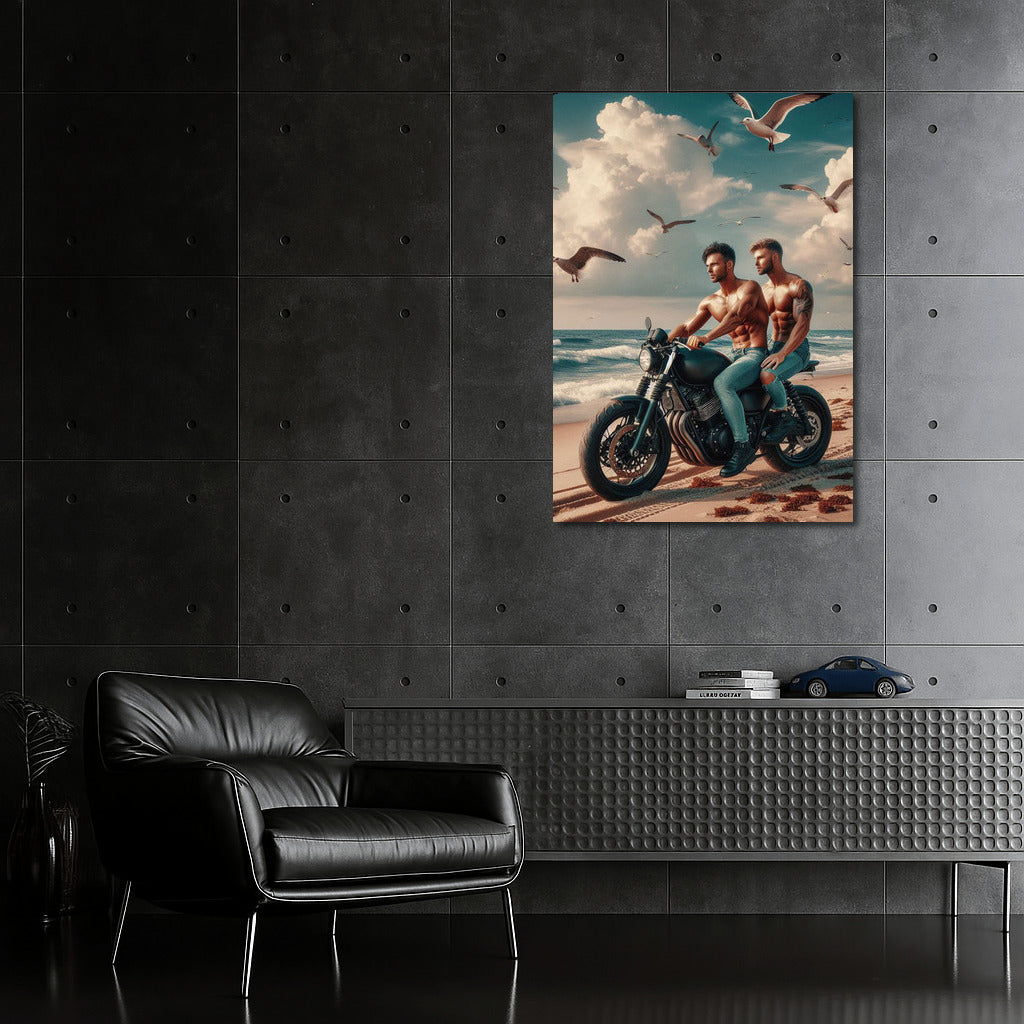 Biker Freedom on the Beach with Seagulls: Naked Bikes on Beach 3