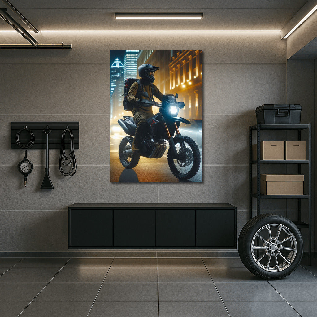 Night Blitz: Motorcycle in City Lights