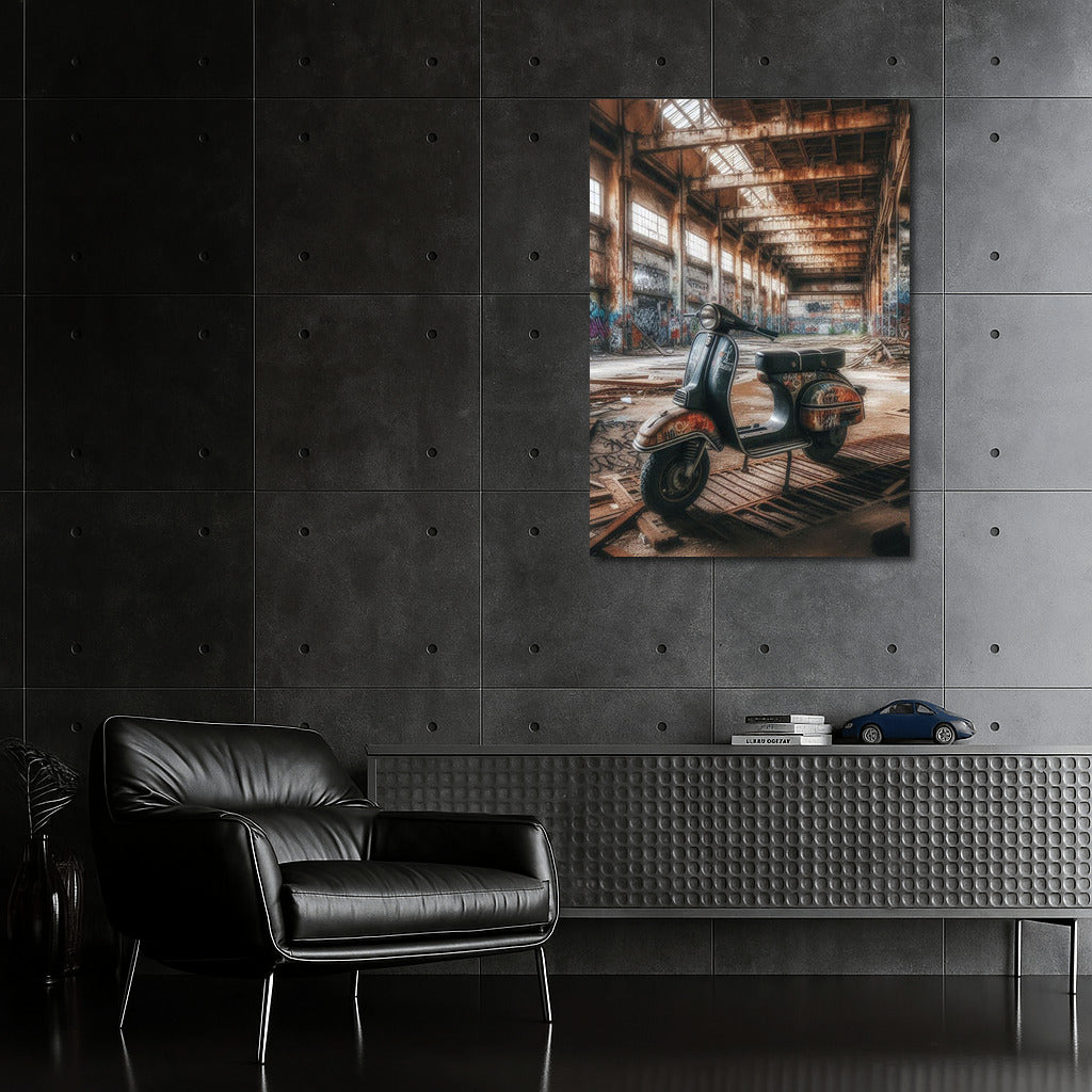 Nostalgia on Wheels: Scooter in an Abandoned Warehouse