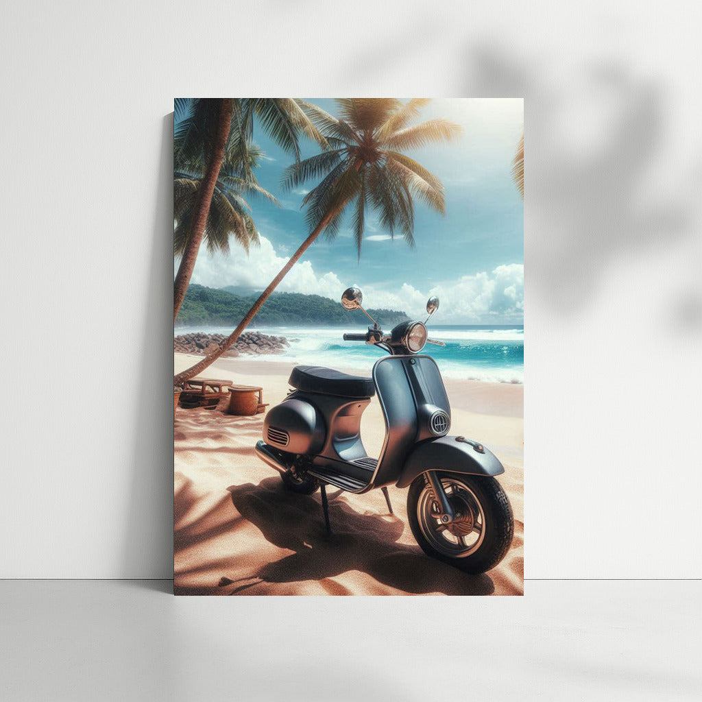 Retro Vespa Scooter on a Tropical Beach: Adventure in Style