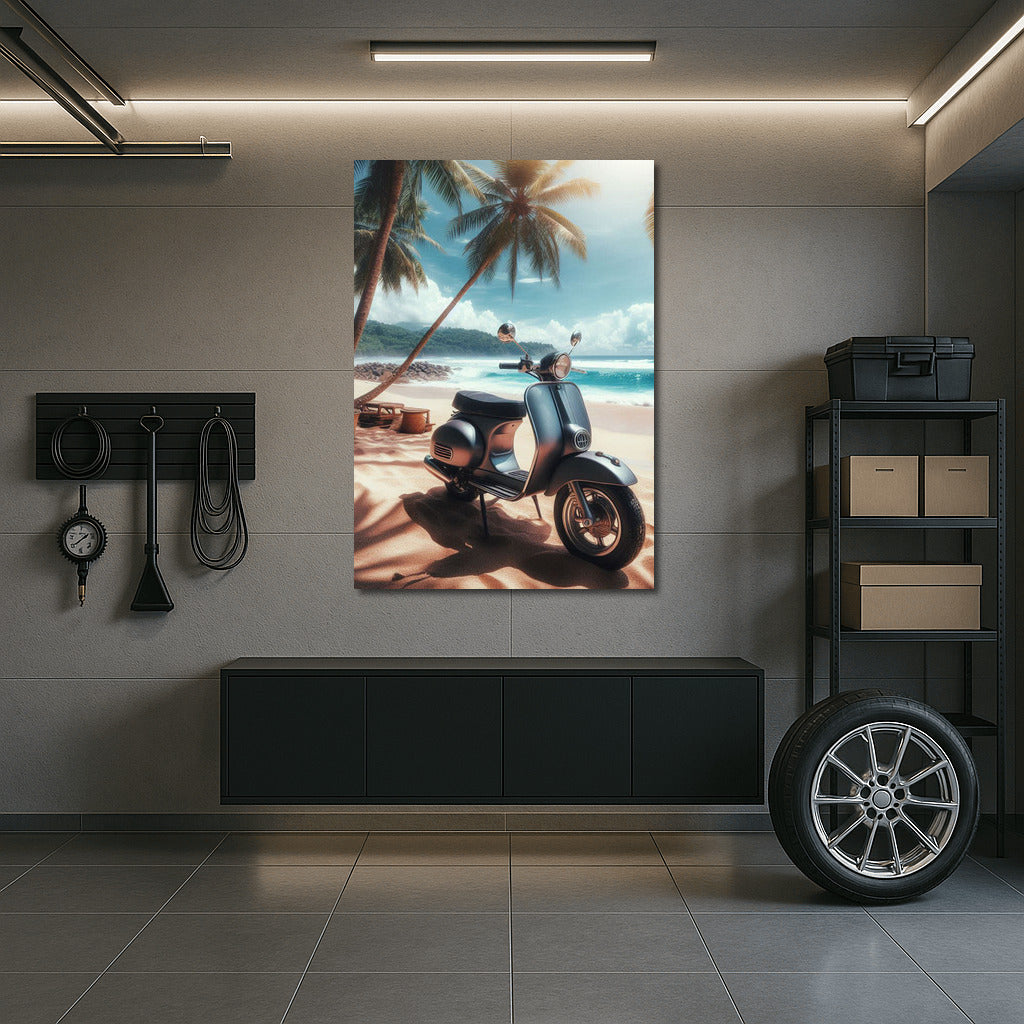 Retro Vespa Scooter on a Tropical Beach: Adventure in Style
