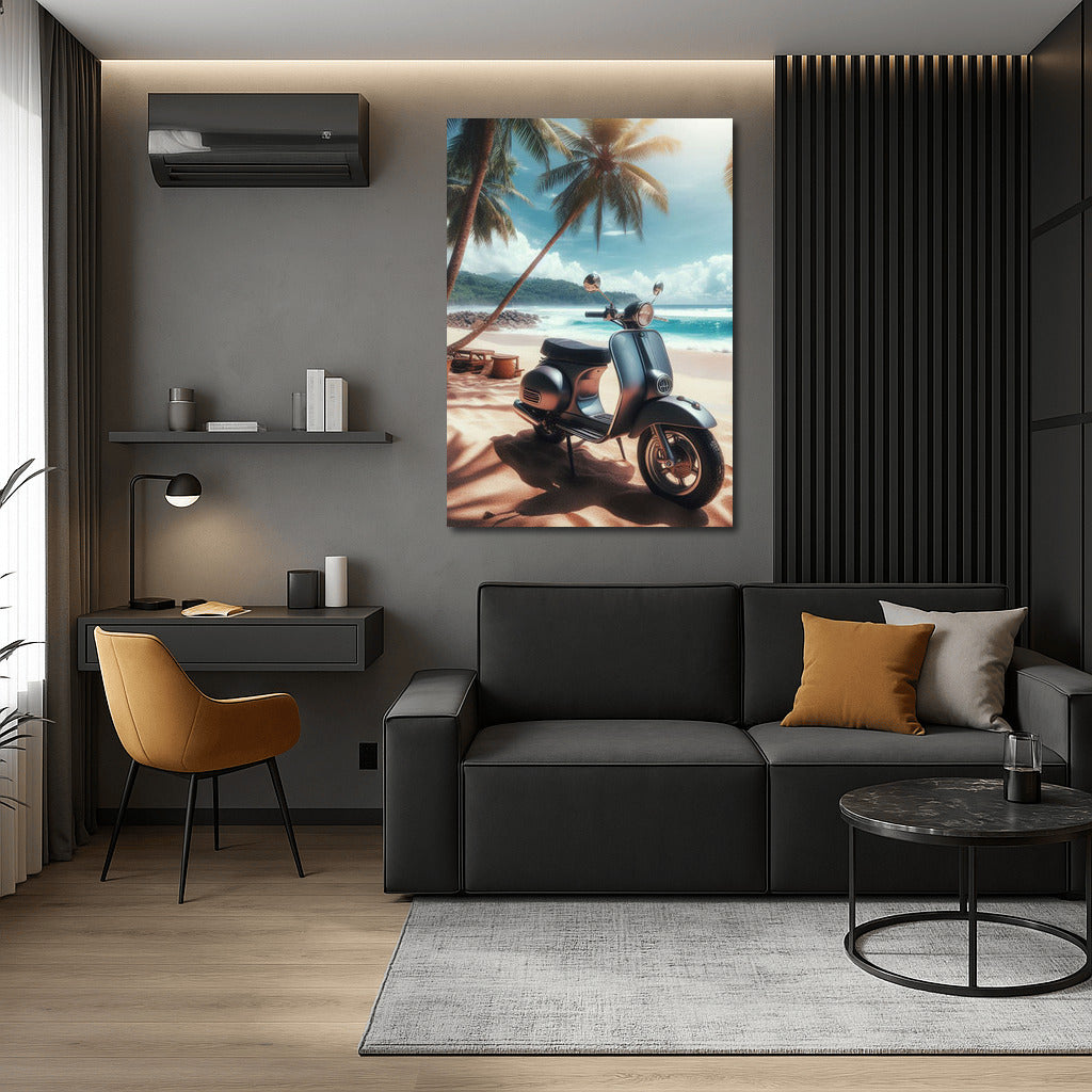 Retro Vespa Scooter on a Tropical Beach: Adventure in Style