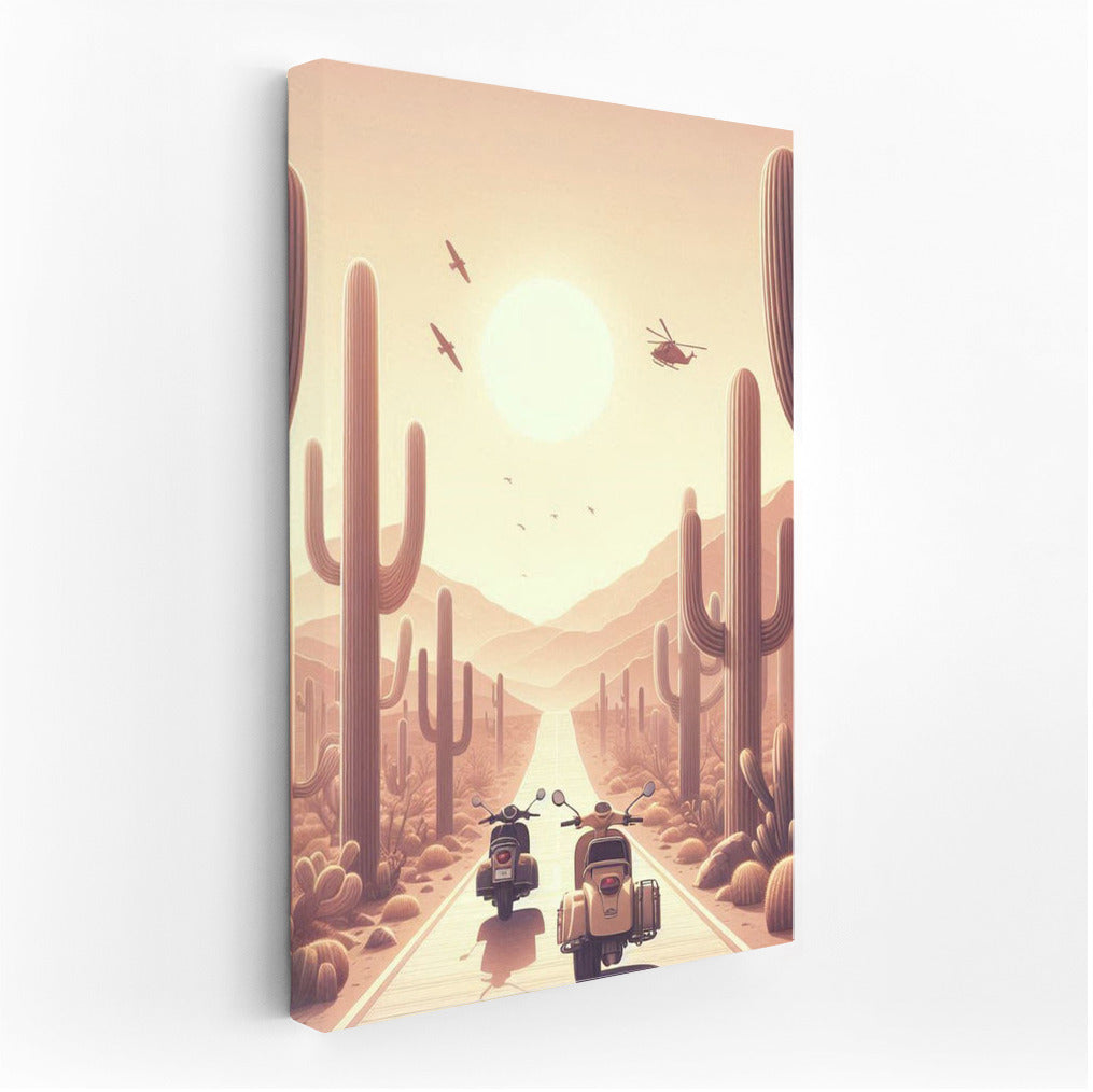 Scooters on the Desert Highway: Distant Horizons and Cacti