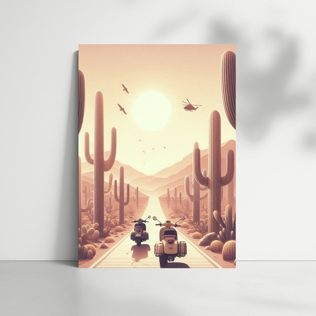 Scooters on the Desert Highway: Distant Horizons and Cacti