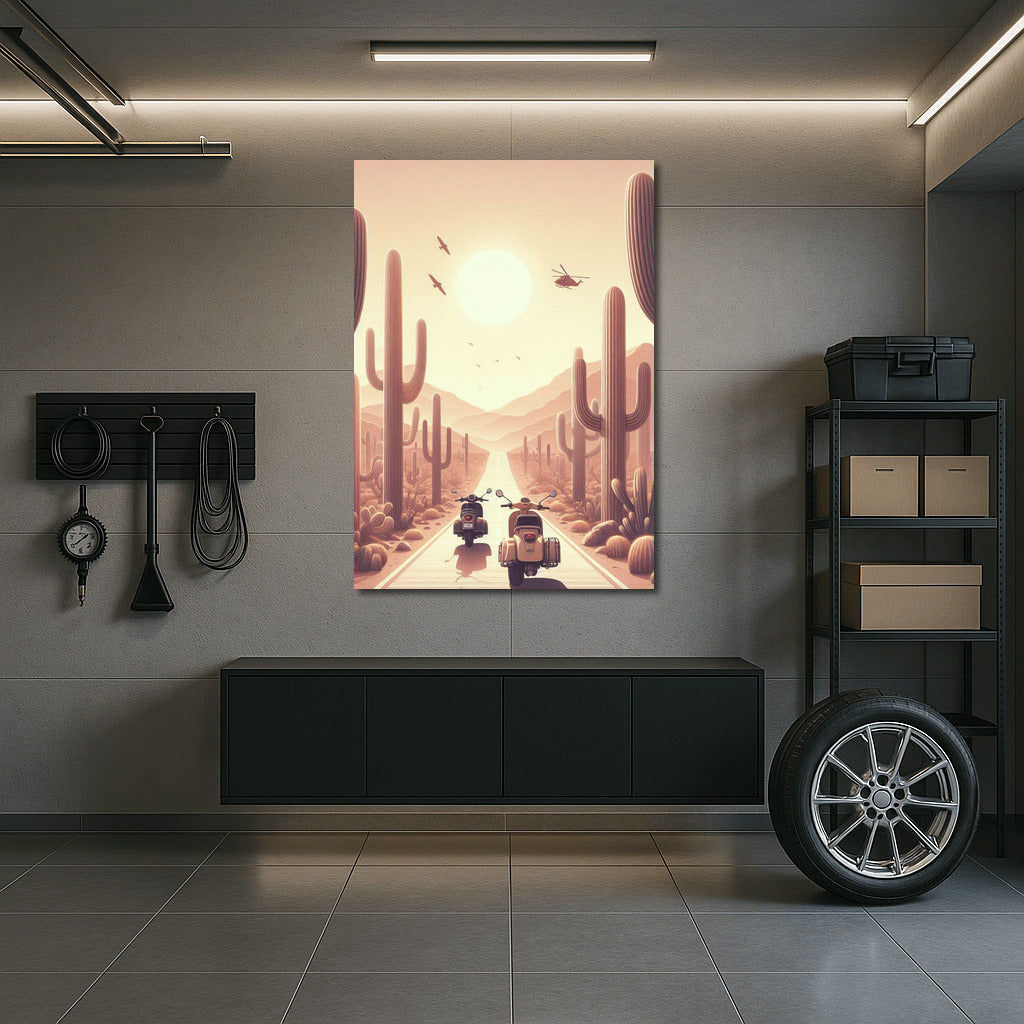 Scooters on the Desert Highway: Distant Horizons and Cacti