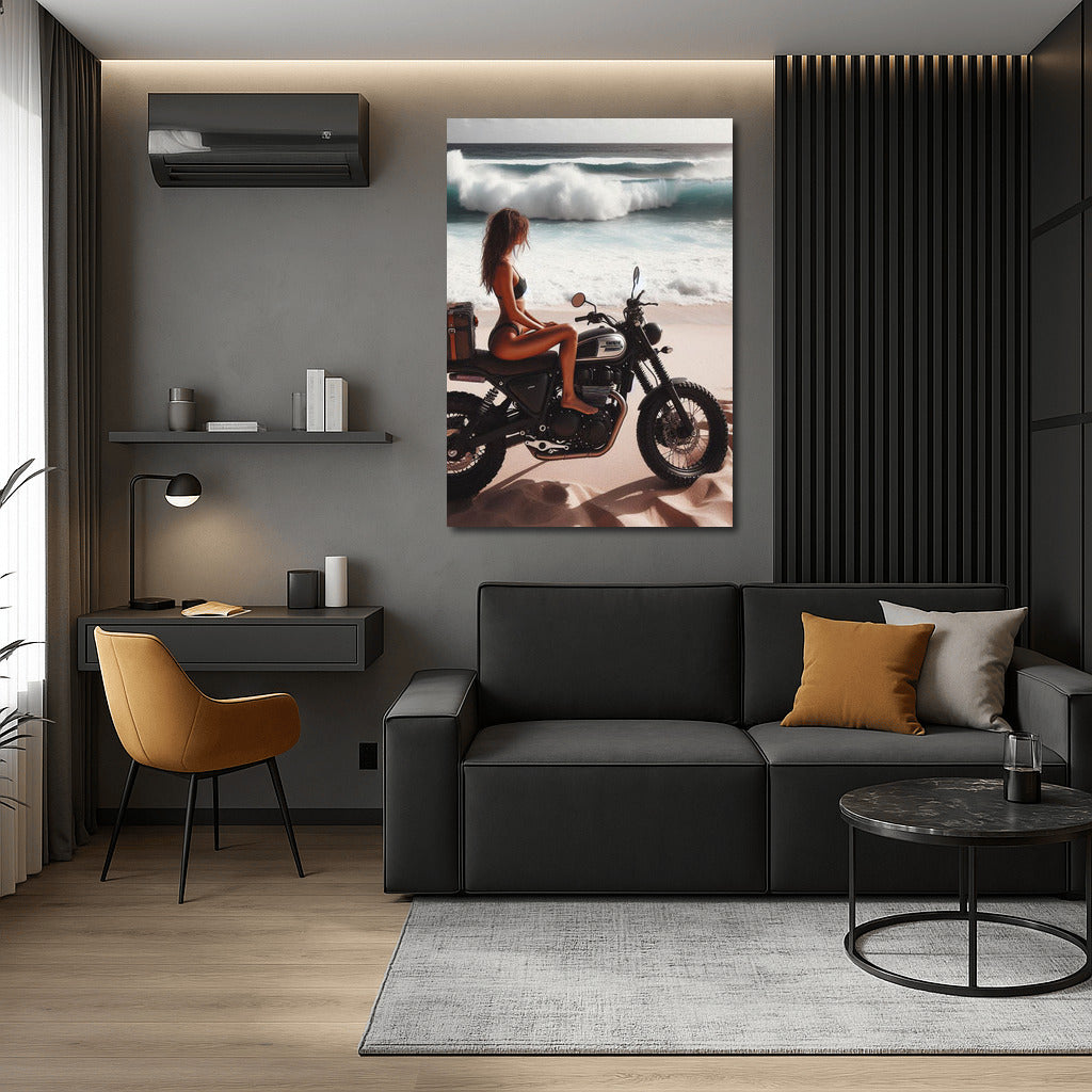 Scrambler on Sandy Beach: Waves of Freedom and Adventure
