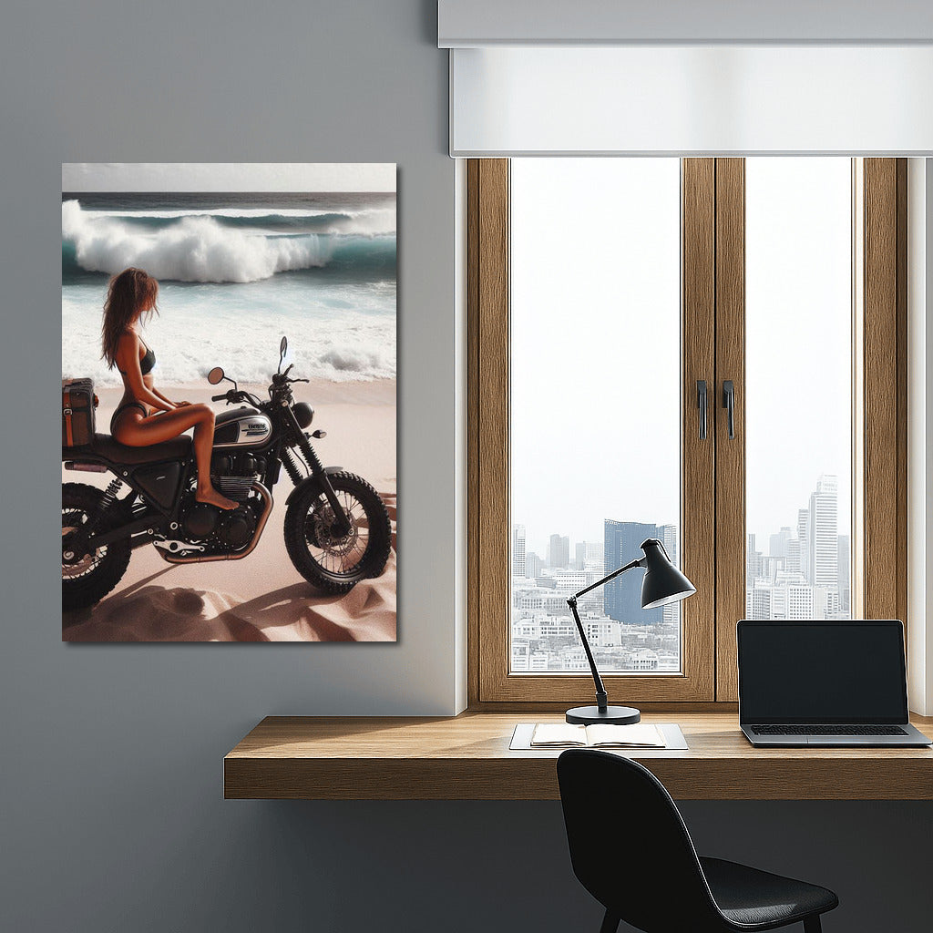 Scrambler on Sandy Beach: Waves of Freedom and Adventure