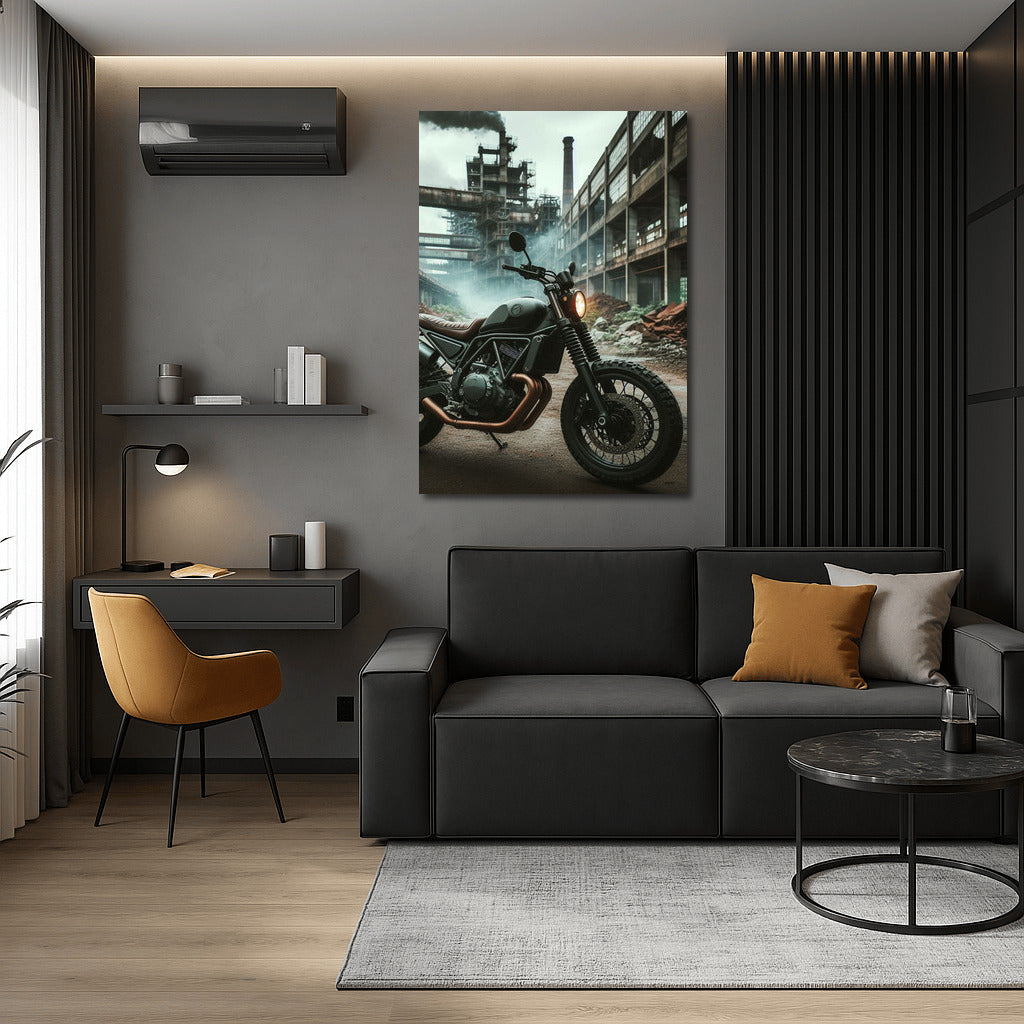 Scrambler in Industrial Zone: Dusty Adventure in Abandoned Factory