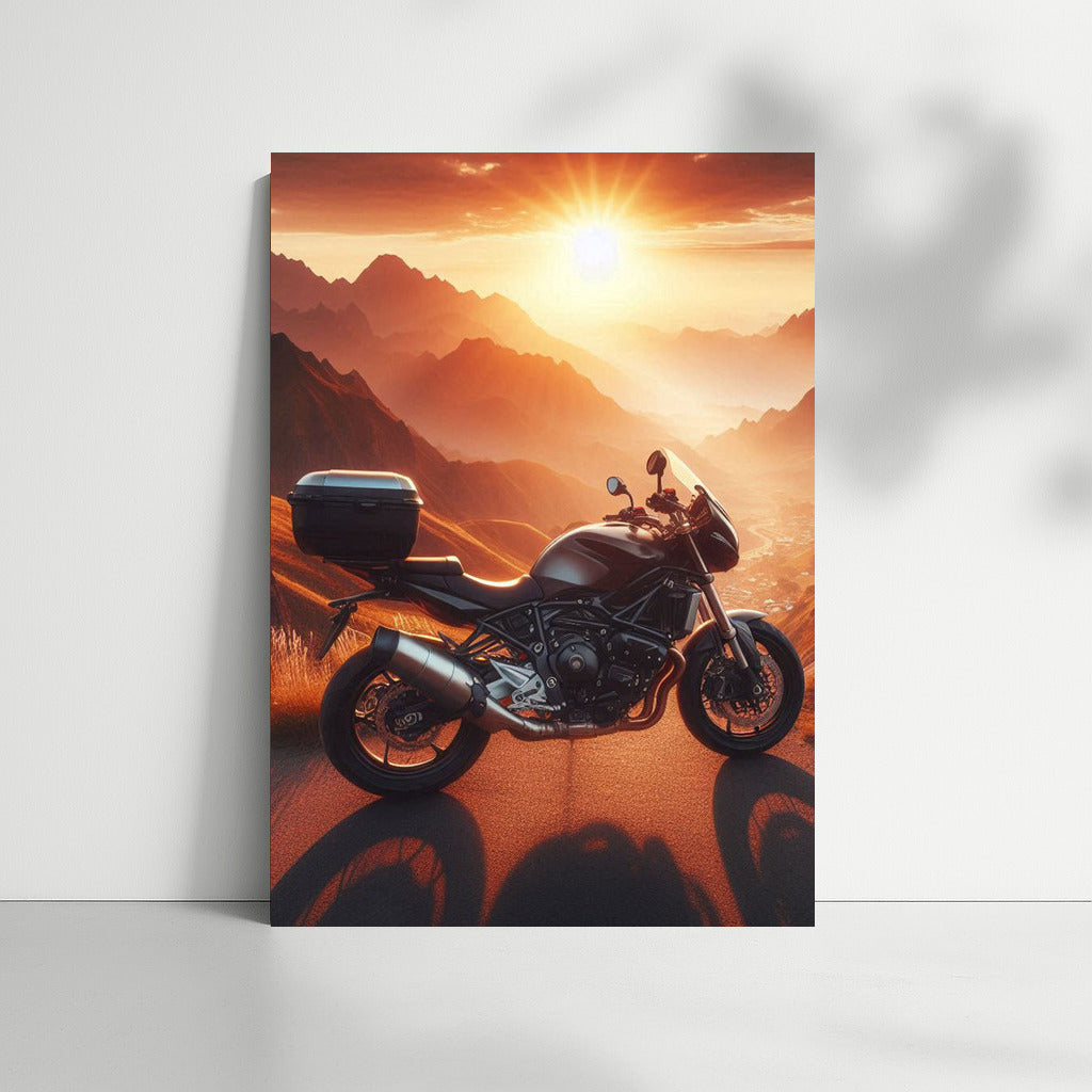 Sunset Journey: Touring Motorcycle on a Mountain Road