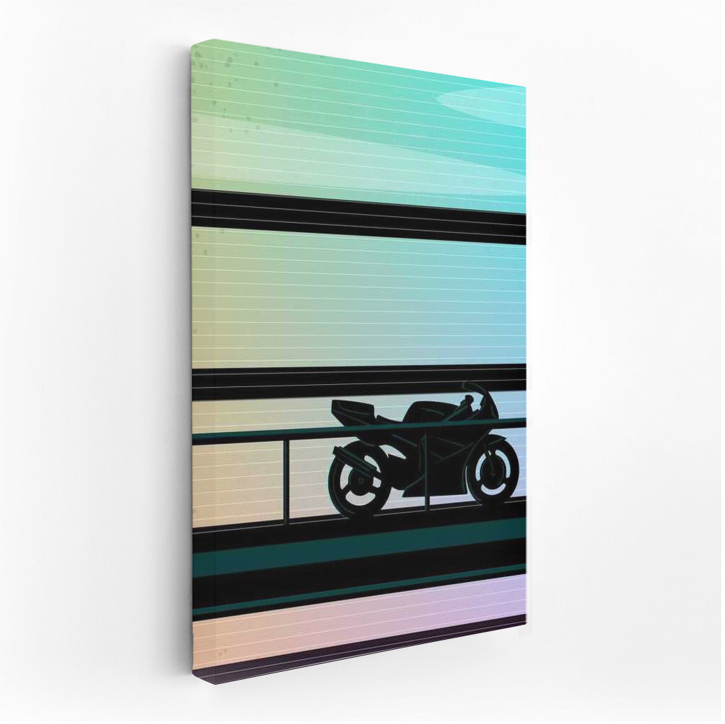 Sport Bike Silhouette on Gradient Horizon for Dynamic Interior