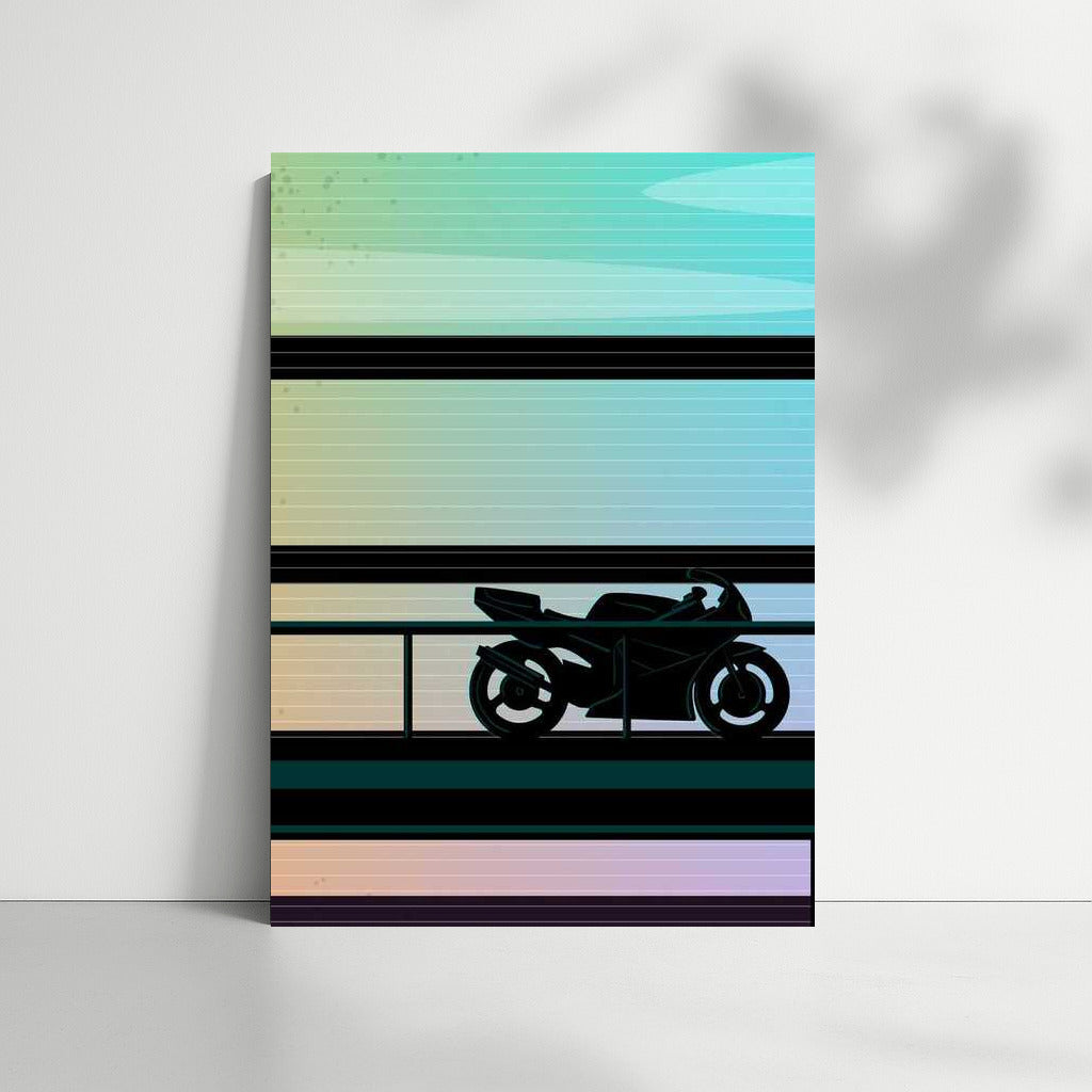 Sport Bike Silhouette on Gradient Horizon for Dynamic Interior
