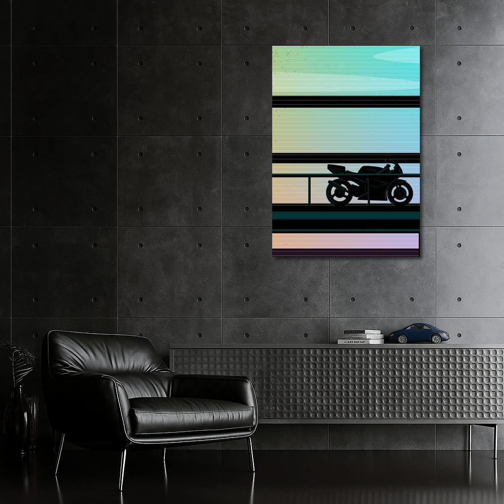 Sport Bike Silhouette on Gradient Horizon for Dynamic Interior