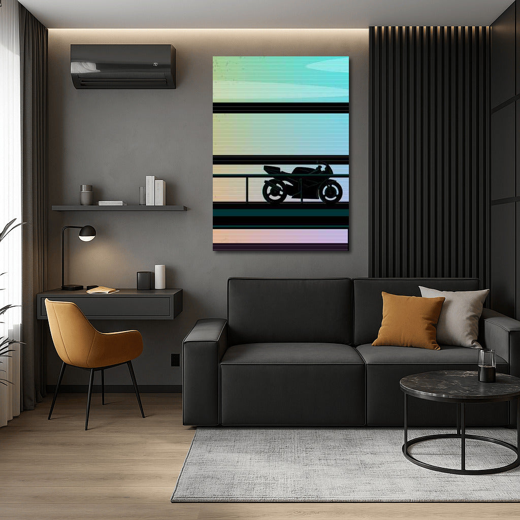 Sport Bike Silhouette on Gradient Horizon for Dynamic Interior