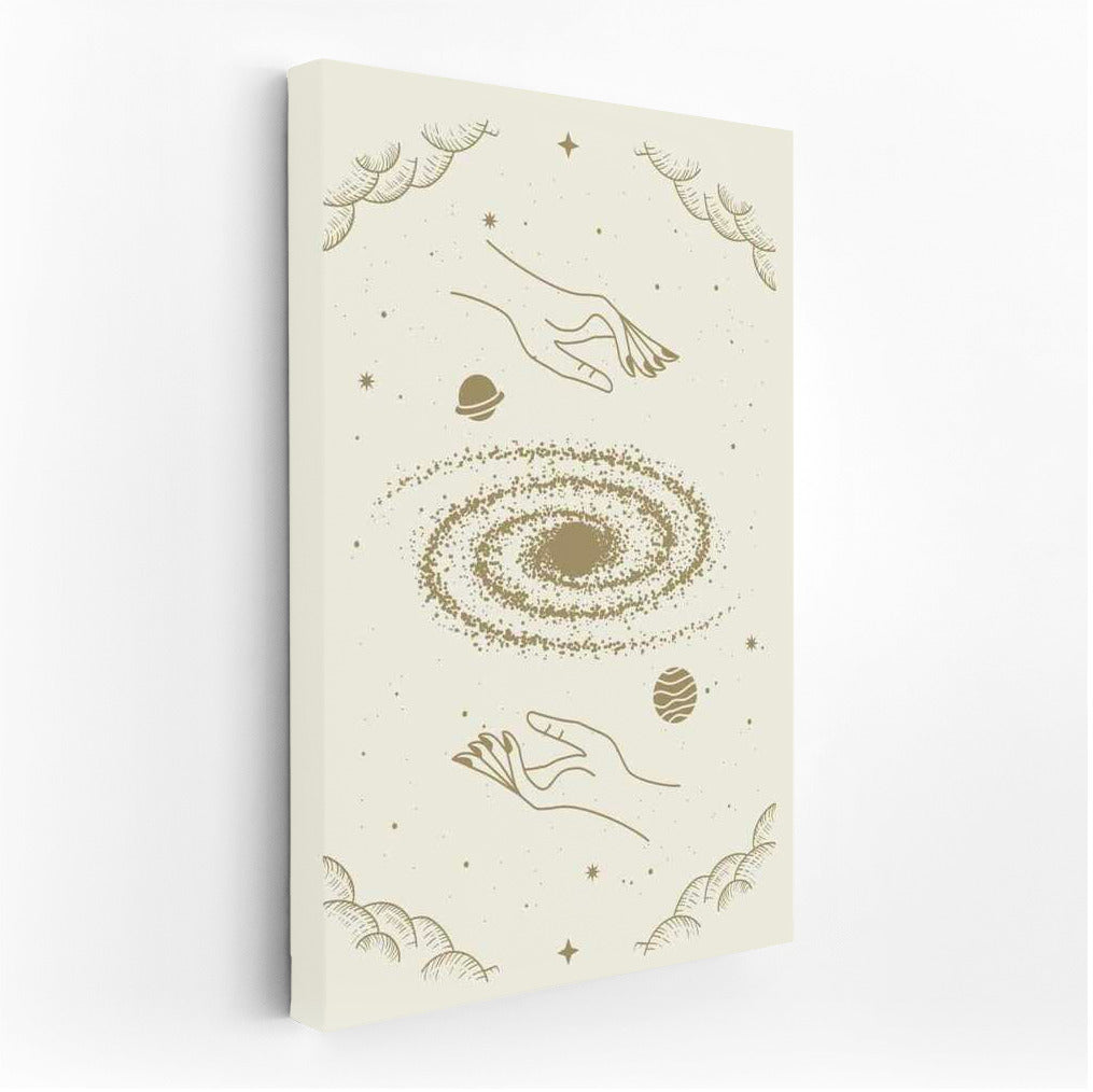 Cosmic Touch: Graceful Hands and Cosmic Motifs for Wall Decor