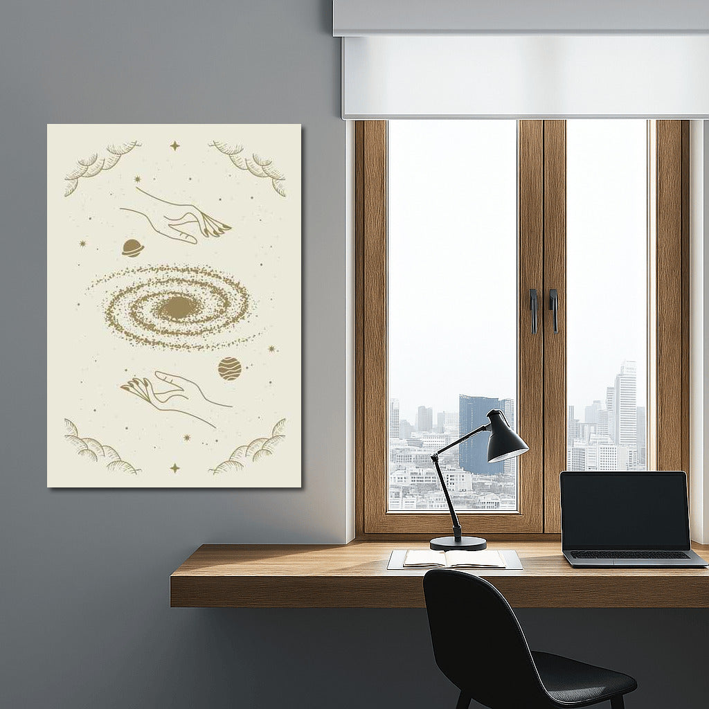 Cosmic Touch: Graceful Hands and Cosmic Motifs for Wall Decor
