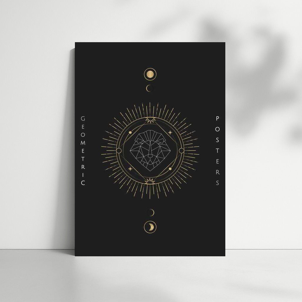 Golden Lion: Geometry of Style on Black Background