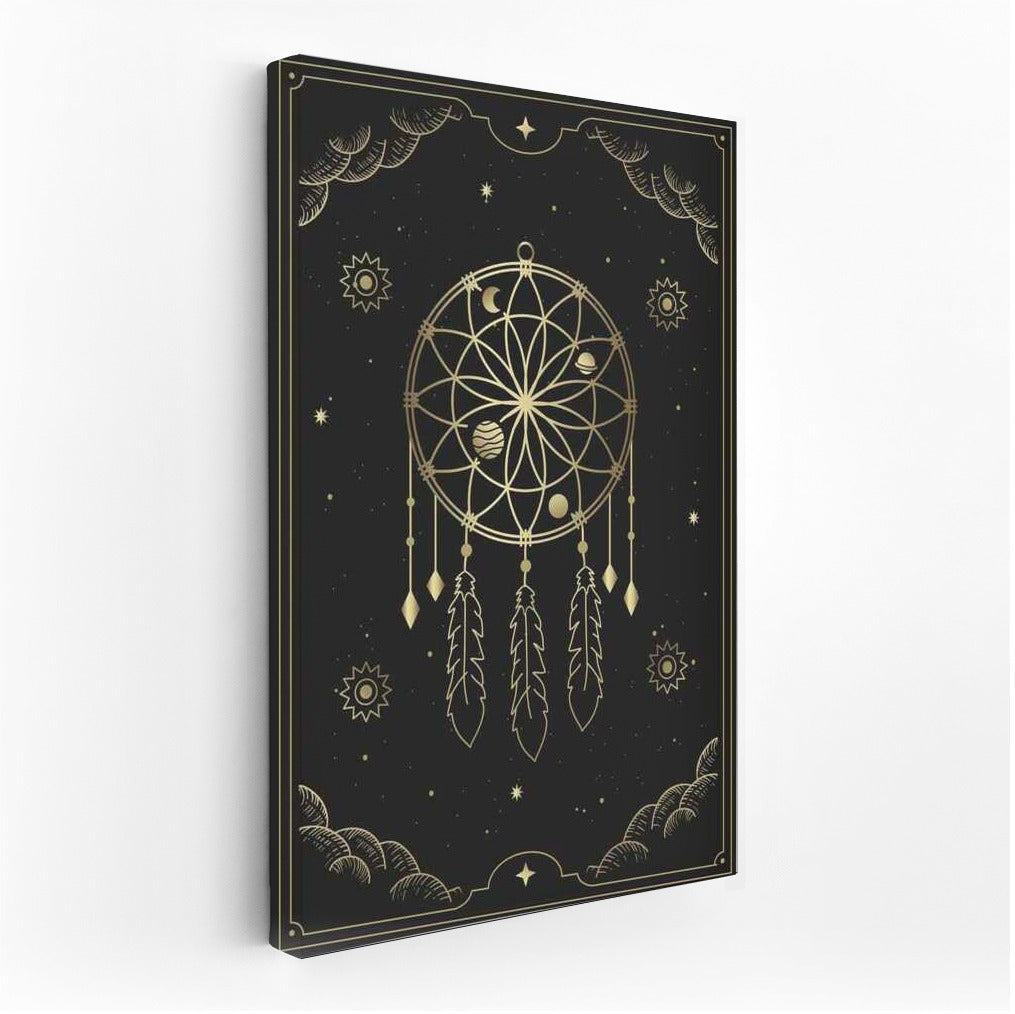 Golden Dreamcatcher on Black Background: Magic for Interior